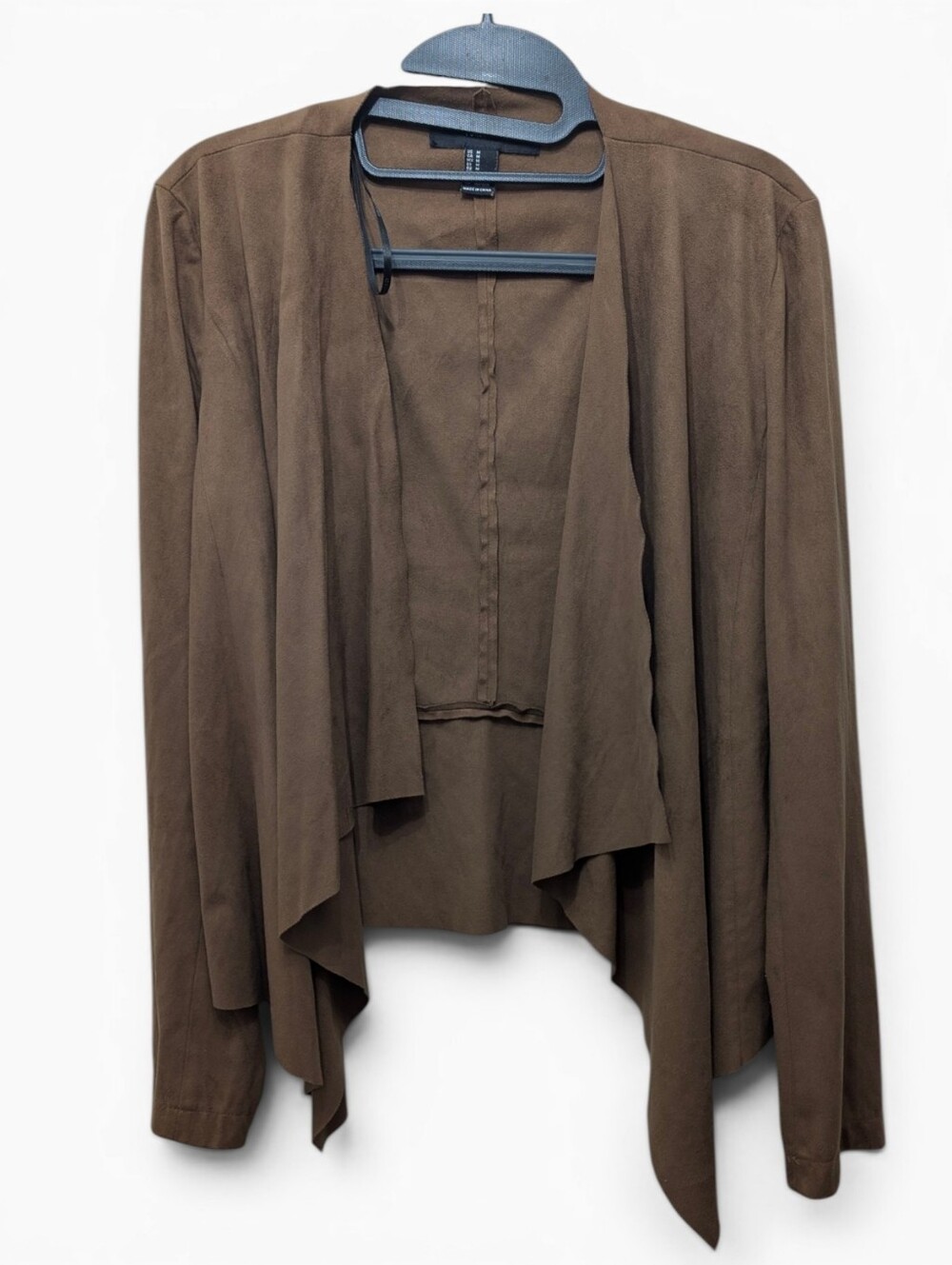 Brown Faux Suede Open Front Jacket Waterfall‎ Drape Cardigan Moto Style Festival